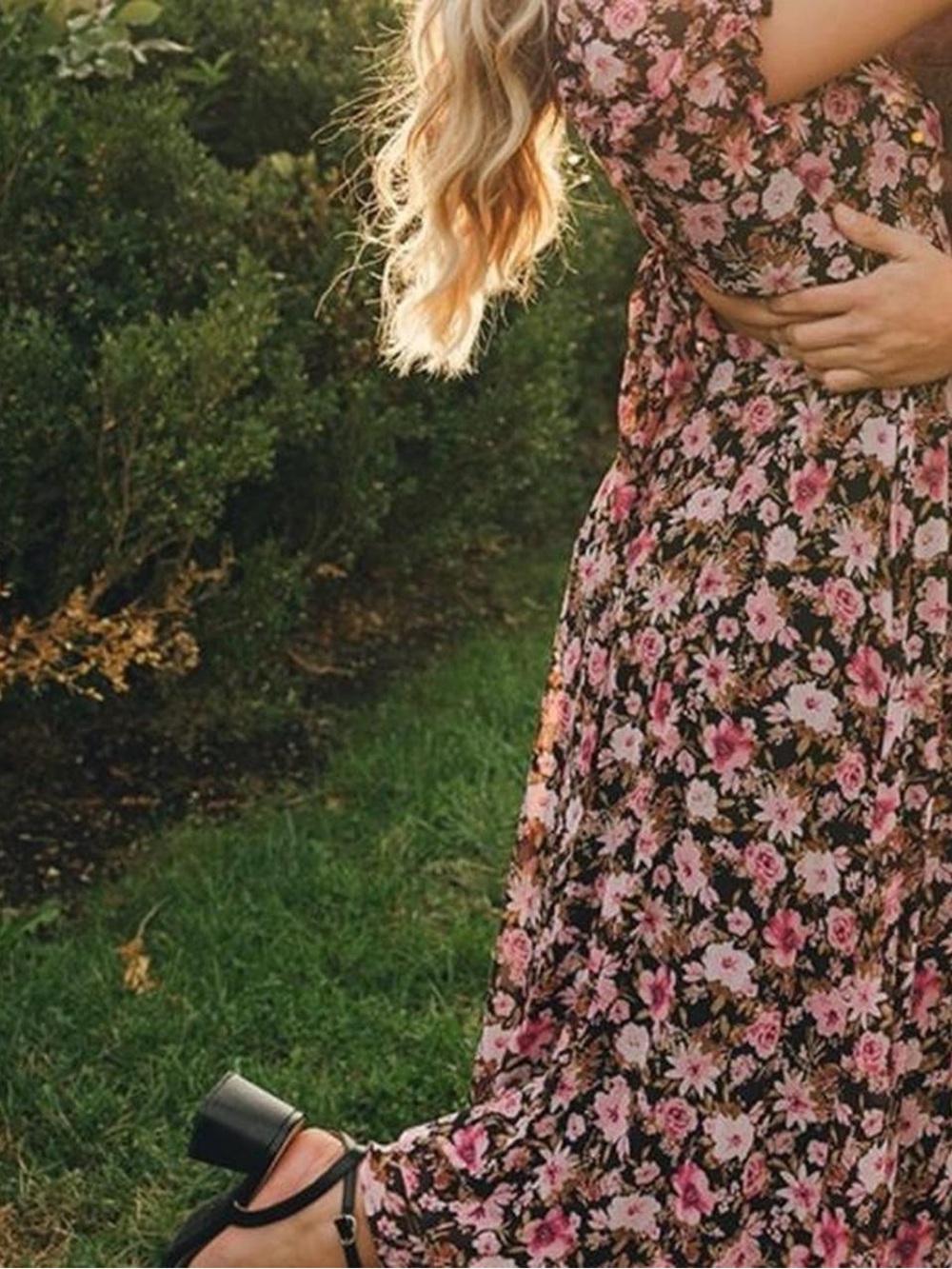 Crystal Doll Black Dress with Pink Floral Print